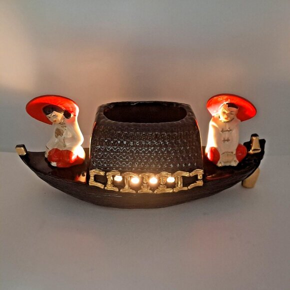 Fuhry and Sons Ceramic Oriental Asian Boat TV Lamp Works Well 1950s Vintage - Picture 3 of 16